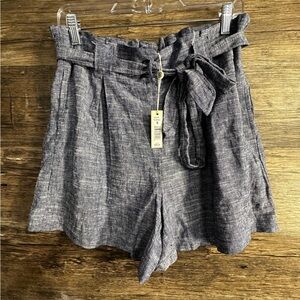 Max Studio Blue High Waist Shorts with‎ Tie Belt